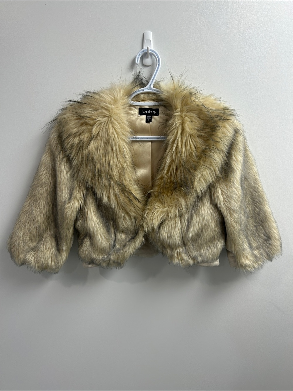 bebe Short Faux Fur Bolero in Beige and Cream